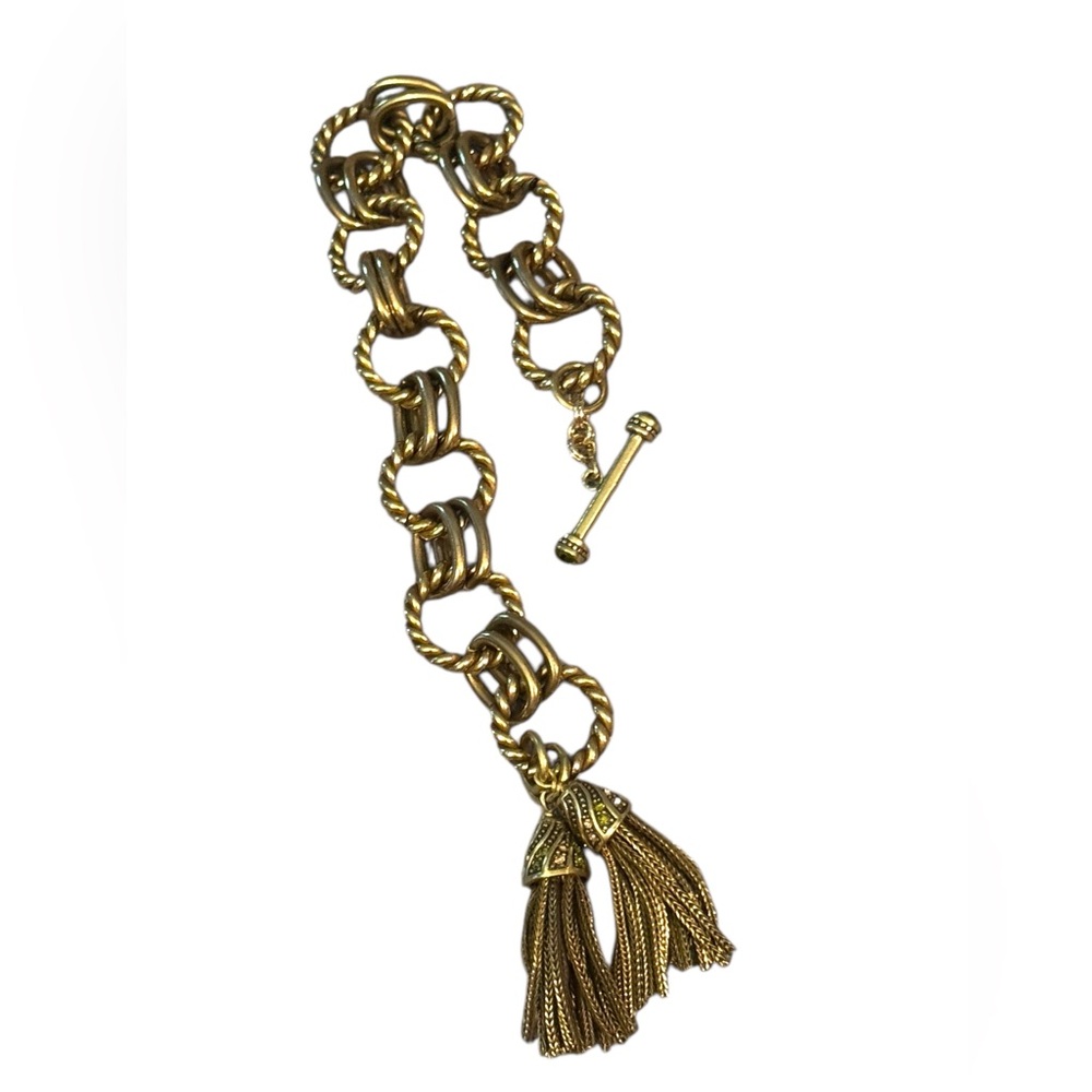 Elegant Heidi Daus Tassel Gold Chain Bracelet with Pave Crystals